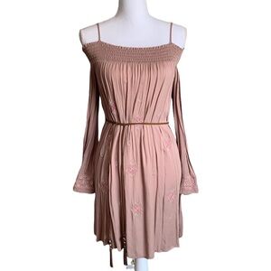 Peach Puff Spaghetti Strap Cold Shoulder Belted Mini Dress Size Small